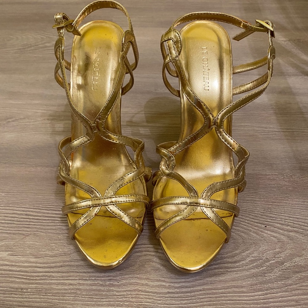 Le chateau gold high heel sandals size 10